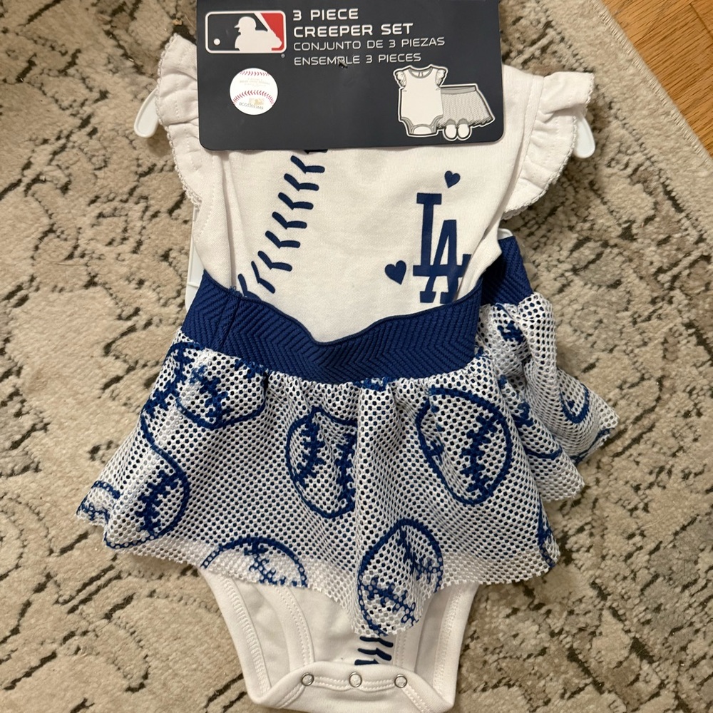 LA Baseball Themed Baby Creeper Set - White and Blue